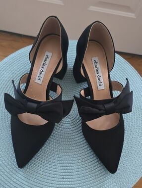 CHARLES DAVID BRAND WOMEN'S BLACK "SATIN" SLIP ON HEELS DRESS SHOES SIZE 6.5